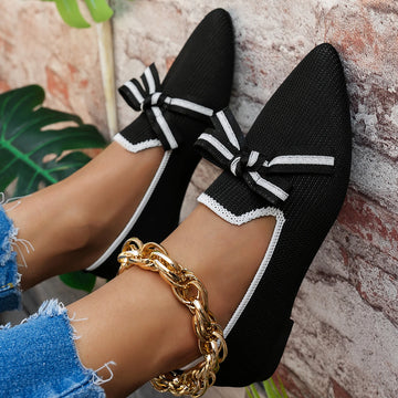 Xajzpa New Women Flats Shoe Knitted Slip Breathable Comfortable Solid Color Shoes Casual Pointed Toe Walking Loafers Sneakers